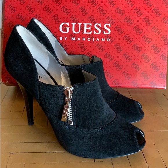 Guess by Marciano Shoes - SALE Guess Black Suede Bootie Peep Toe 8.5 EUC